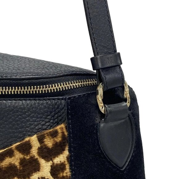 Auth CHRISTIAN LOUBOUTIN Black Dark Brown Beige Unborn Calf Suede Leather - Picture 7 of 16